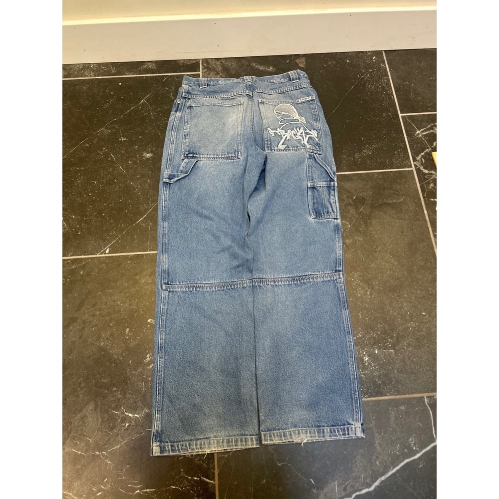 Vintage JNCO style Wide Leg Skater Denim Light Wash Embroidered 32x30